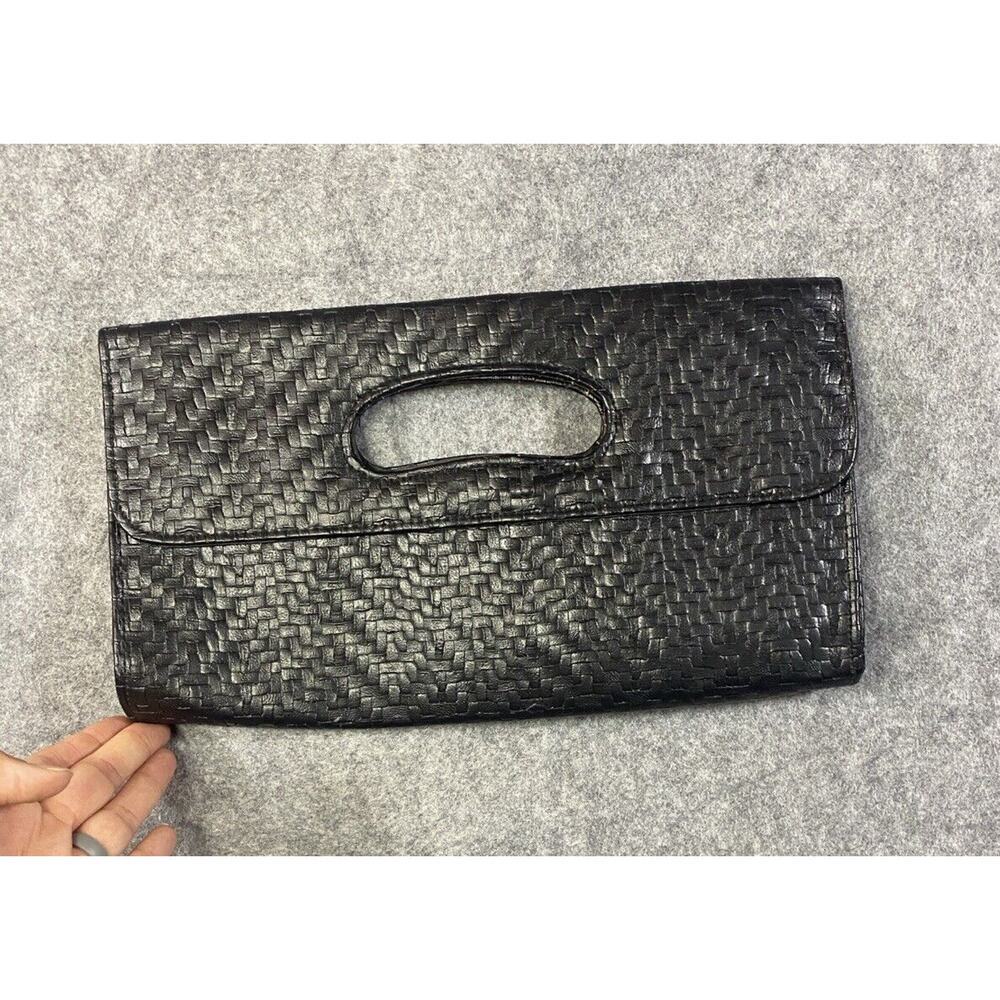 Giannini Purse Womens Black Basket Weave Leather Clutch